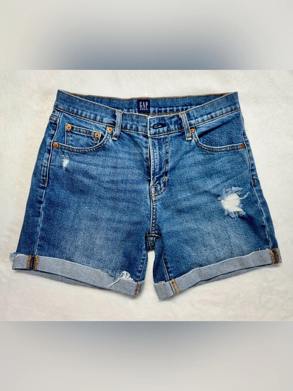 Gap Denim Mid Rise Cuffed Blue Denim Bermuda/Midi Shorts